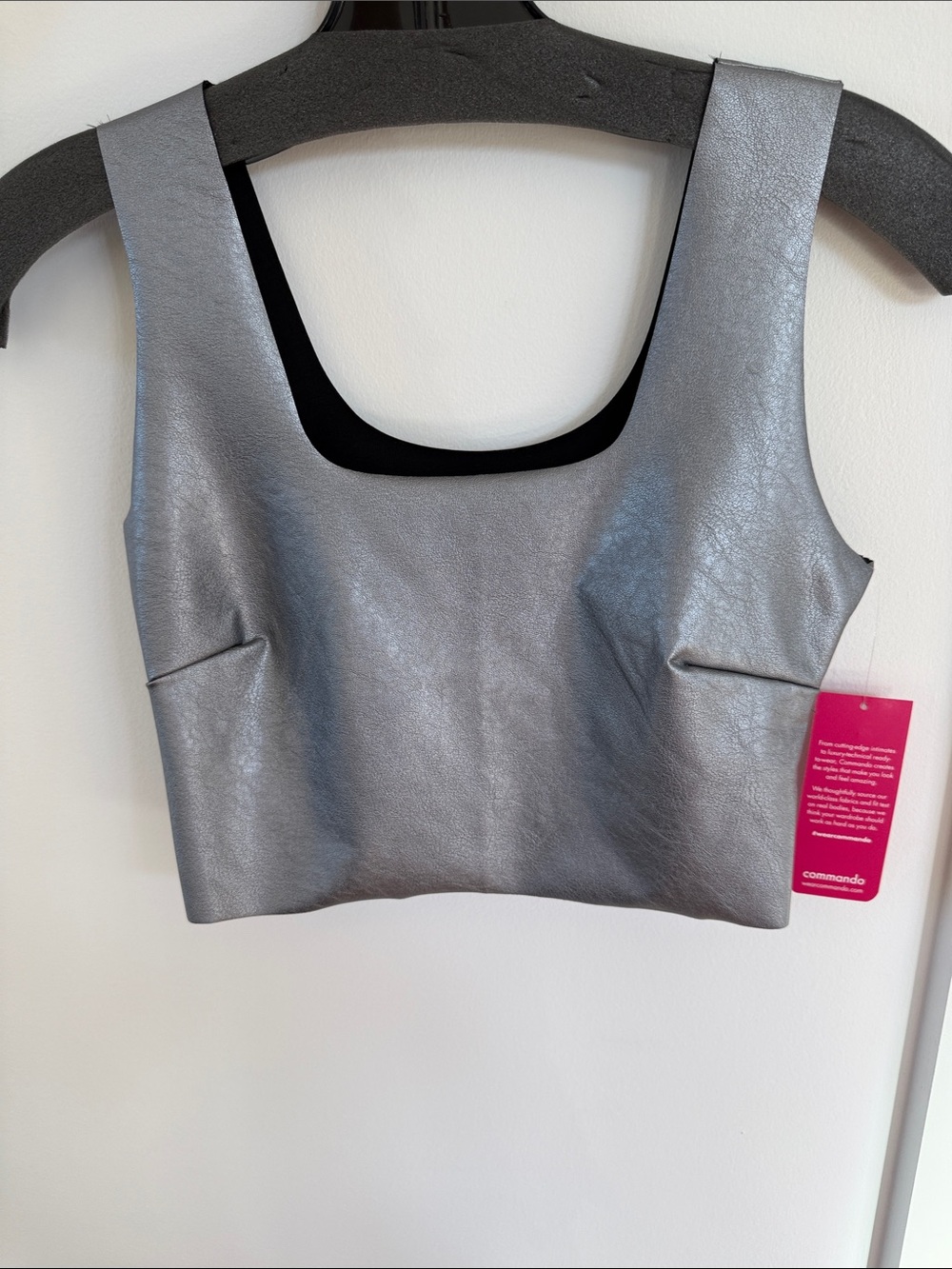 Commando Silver Scoop Neck Faux-Leather Crop Top
